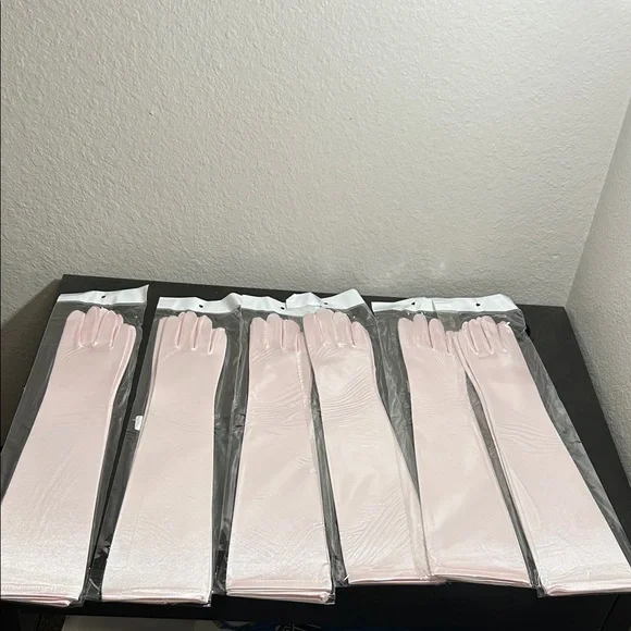 Satin Long Pink Gloves - Picture 1 of 1